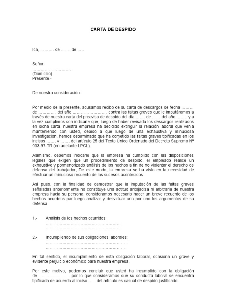 CARTA DE DESPIDO Derecho laboral Gobierno