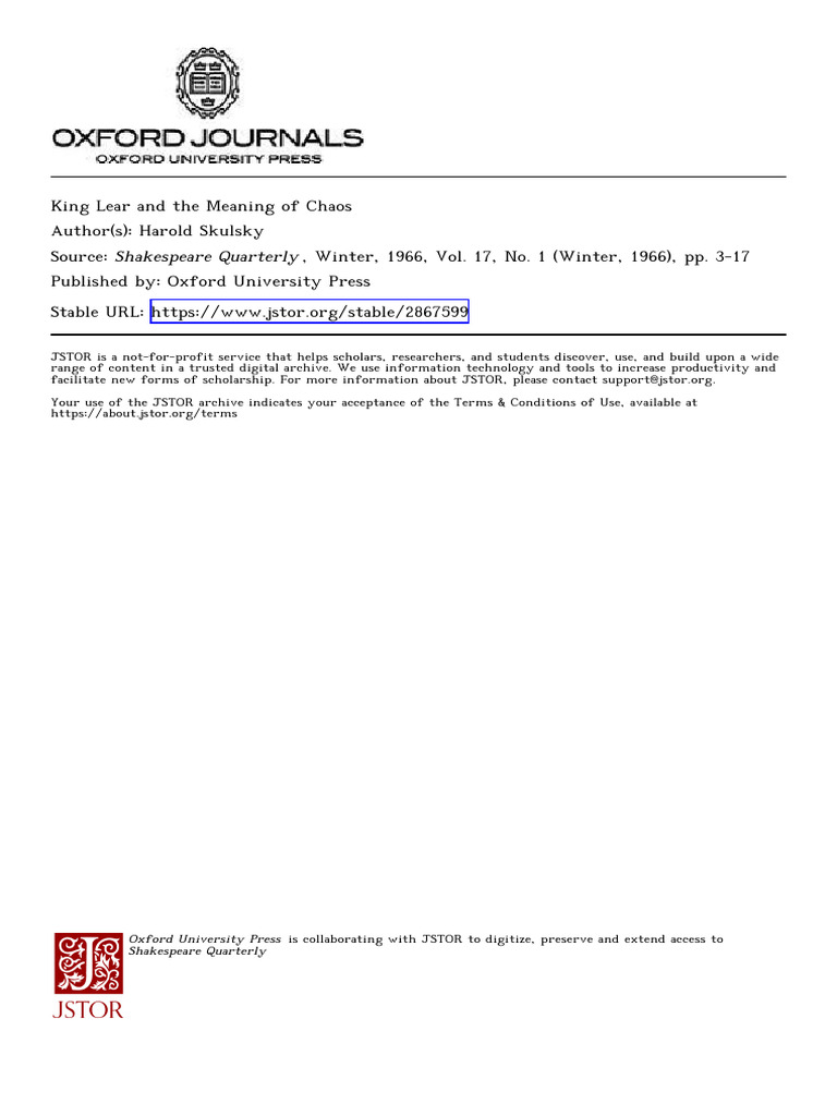 Skulsky KingLearMeaning 1966 | PDF | King Lear | Gospel Of Matthew