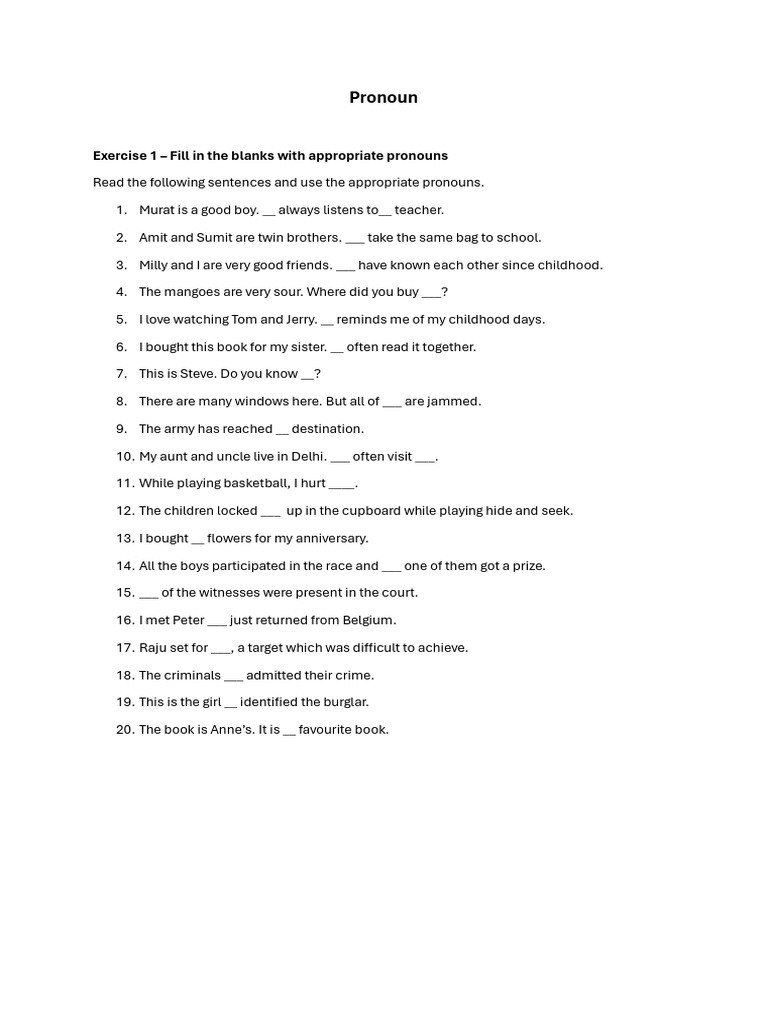 Pronoun Usage Exercises | PDF