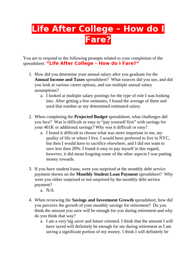 Financial Planning Post-College | PDF | Retirement | Saving