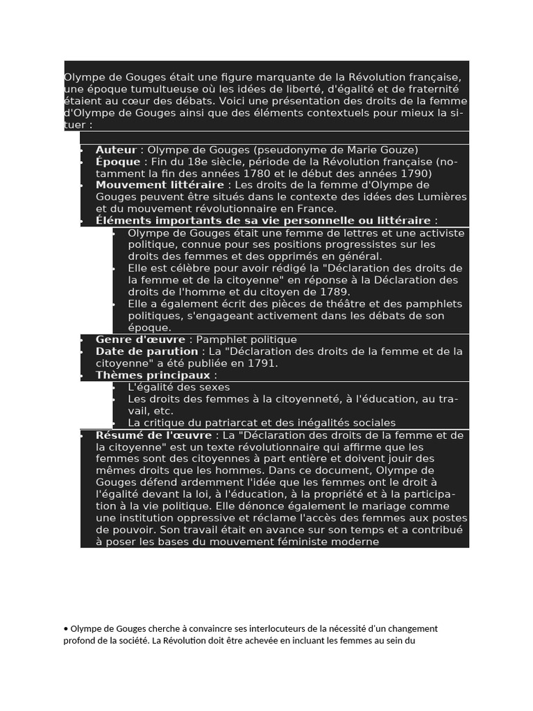 Olympe de Gouges : Droits des Femmes | PDF