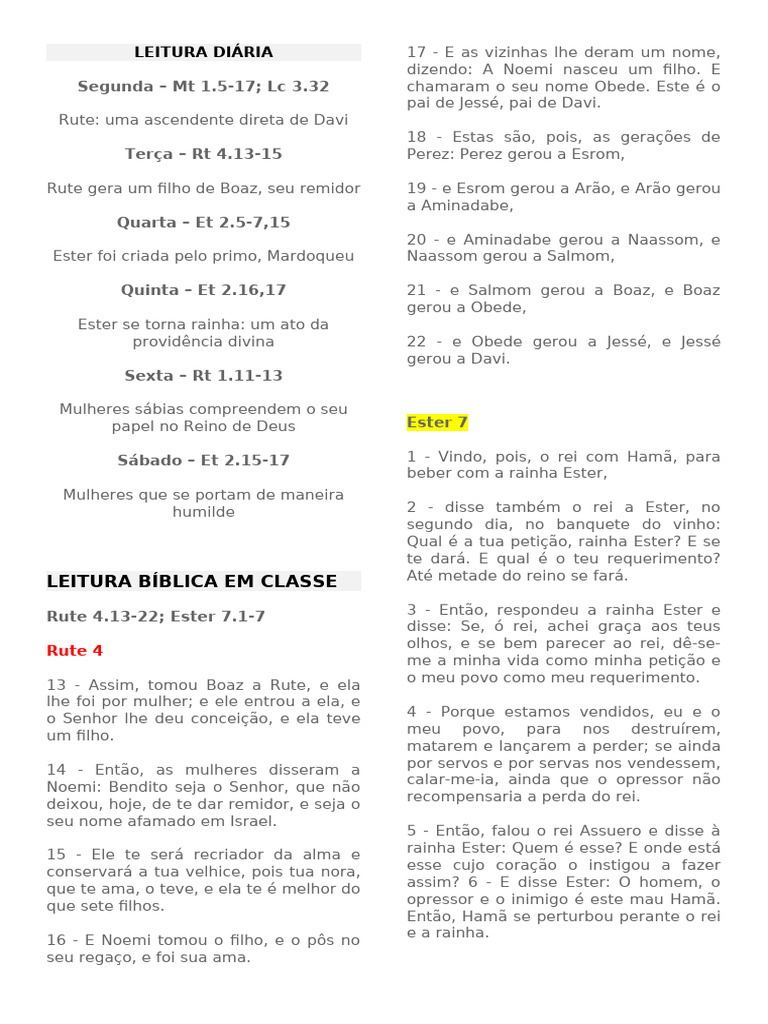 Rute e Ester: Mulheres de Fé e Coragem | PDF | Livro de Ruth | Livro de ...