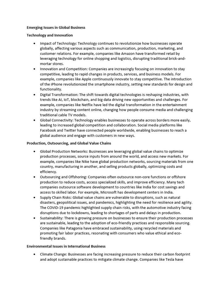 Emerging Issues in Global Business | PDF | Corporate Social ...