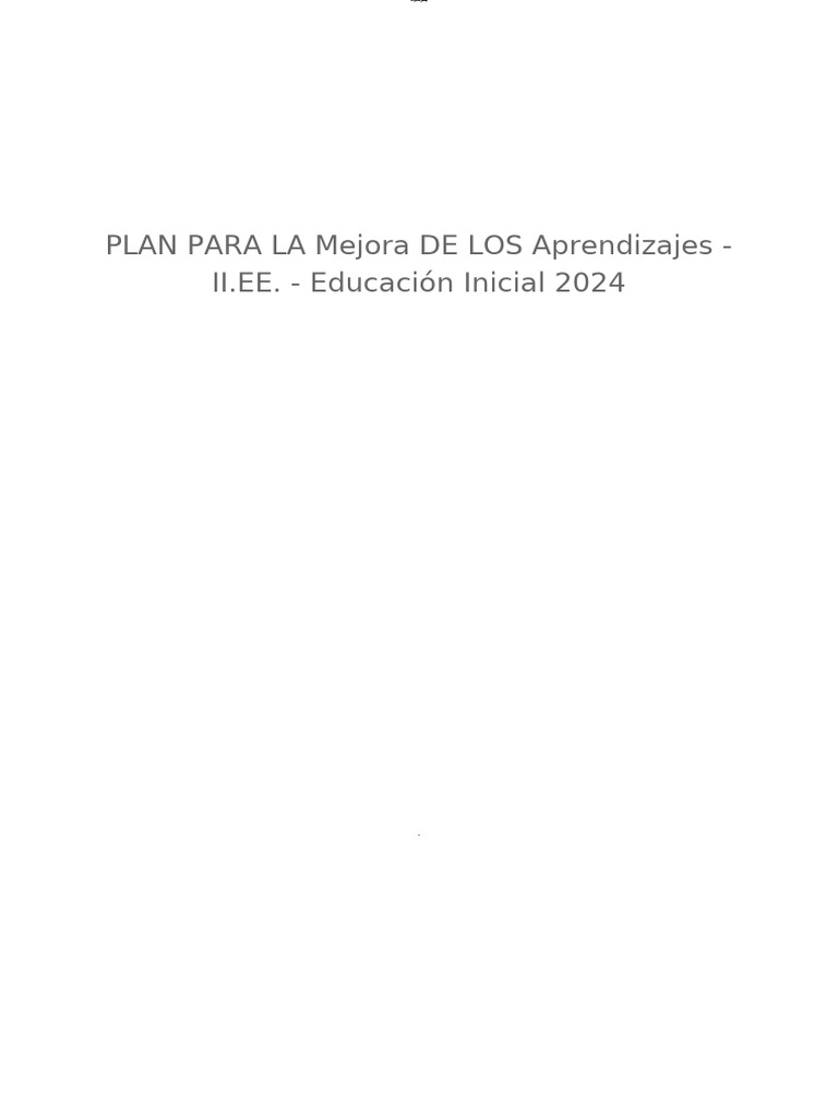 Plan para La Mejora de Los Aprendizajes Iiee Educacion Inicial 2024 ...