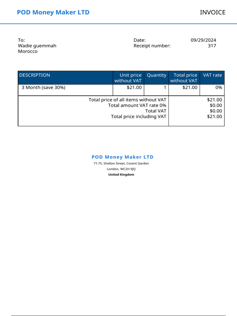 POD Money Maker Invoice - Wadie Guemmah | PDF