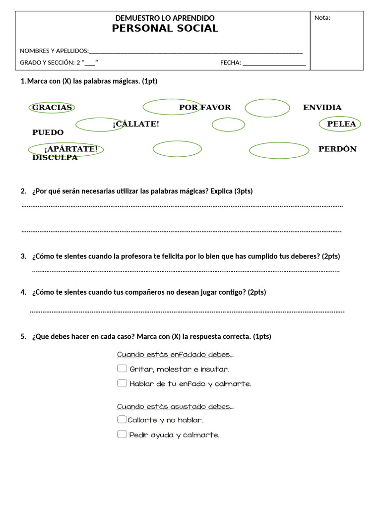 Evaluación de Personal Social | PDF | Juegos y actividades | Métodos y ...