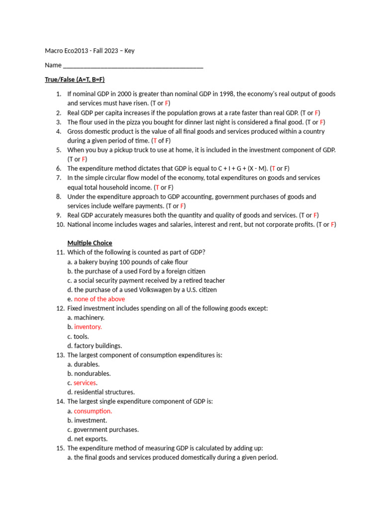 Macro+Quiz+%23+2+-+Fall+2023+-+Key | PDF | Gross Domestic Product ...