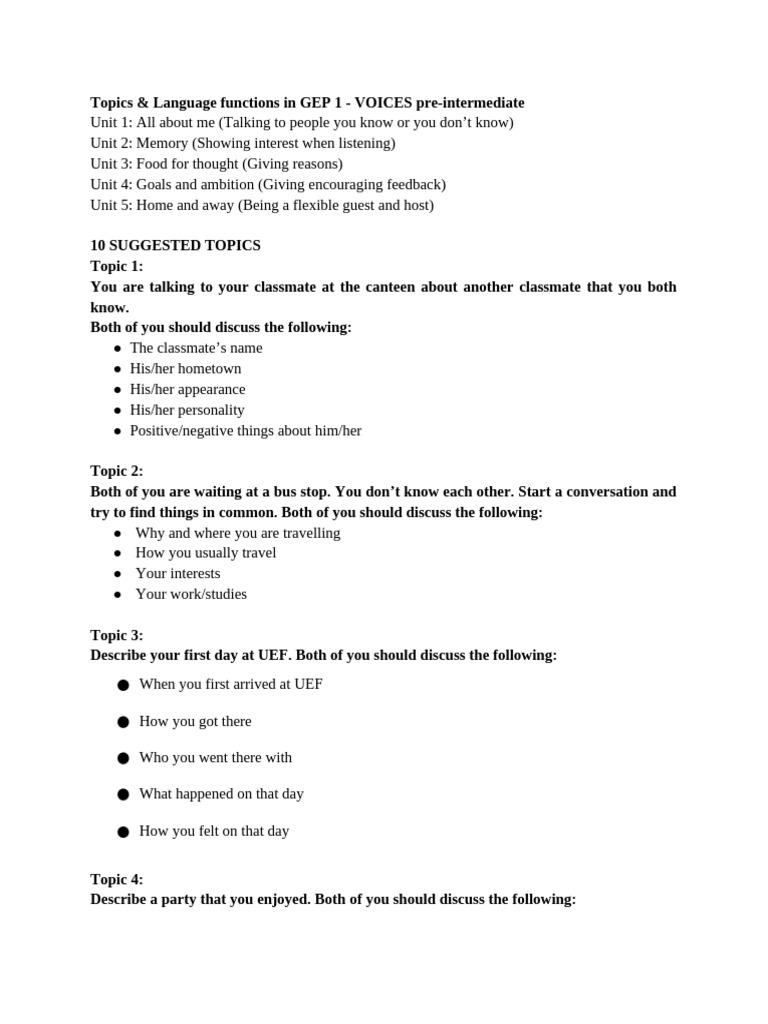 Speaking Test Topics | PDF | Self-Improvement