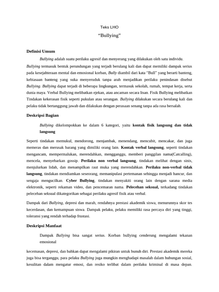 Teks LHO BULLYING | PDF