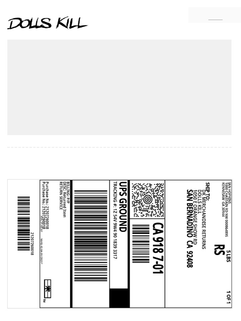 Dollskill Label 1Z54V9W49018393317 PDF