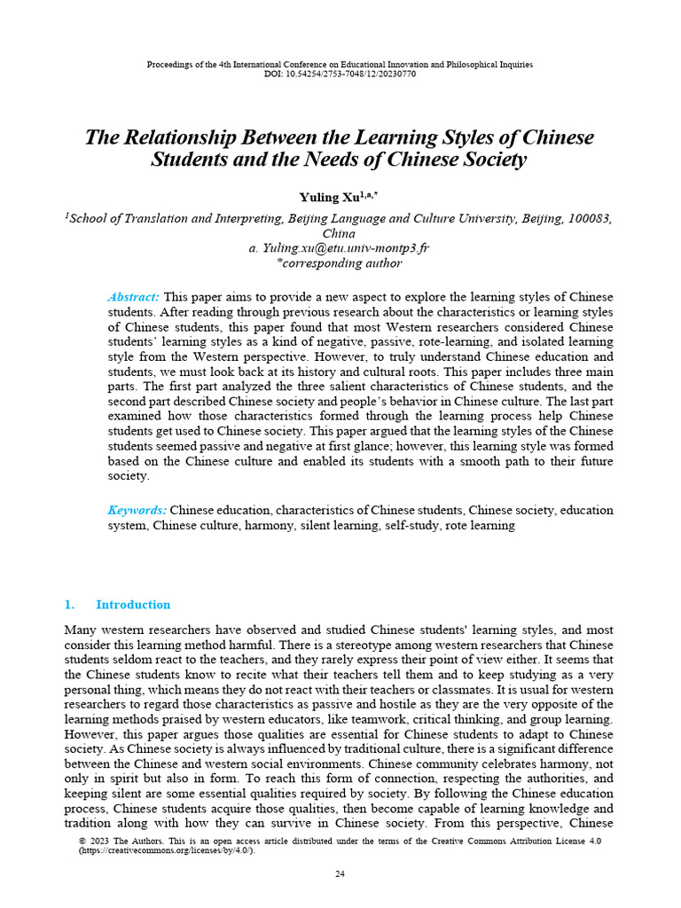 Chinese Students' Learning Styles Explained | PDF | Justice | Crime ...