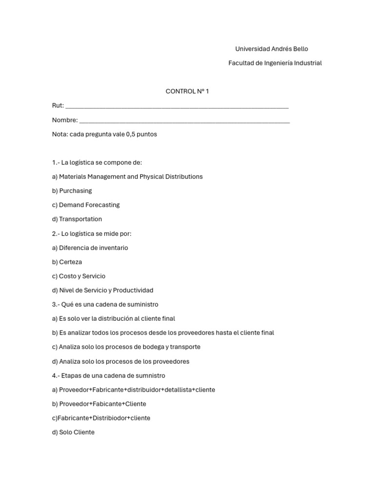 Control+1 | PDF | Logística | Cadena de suministro