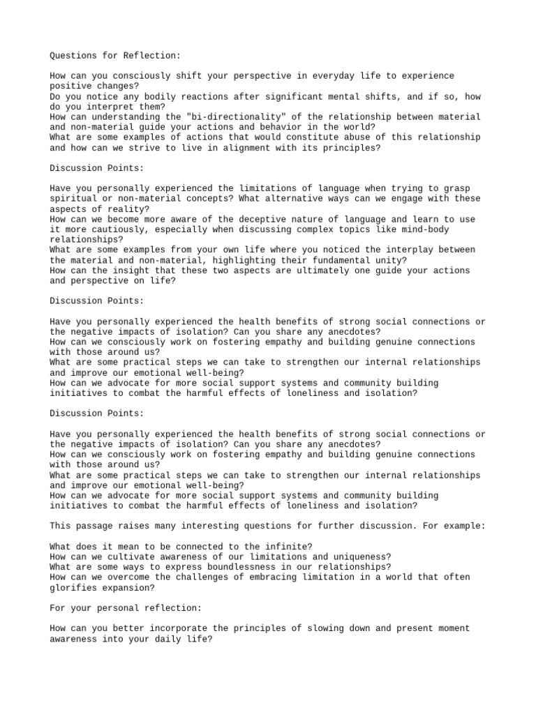 Questions For Reflection | PDF | Disciplines | Consciousness