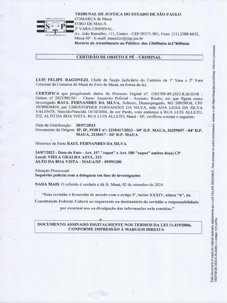 Certidão de Objeto e Pé Raul | PDF