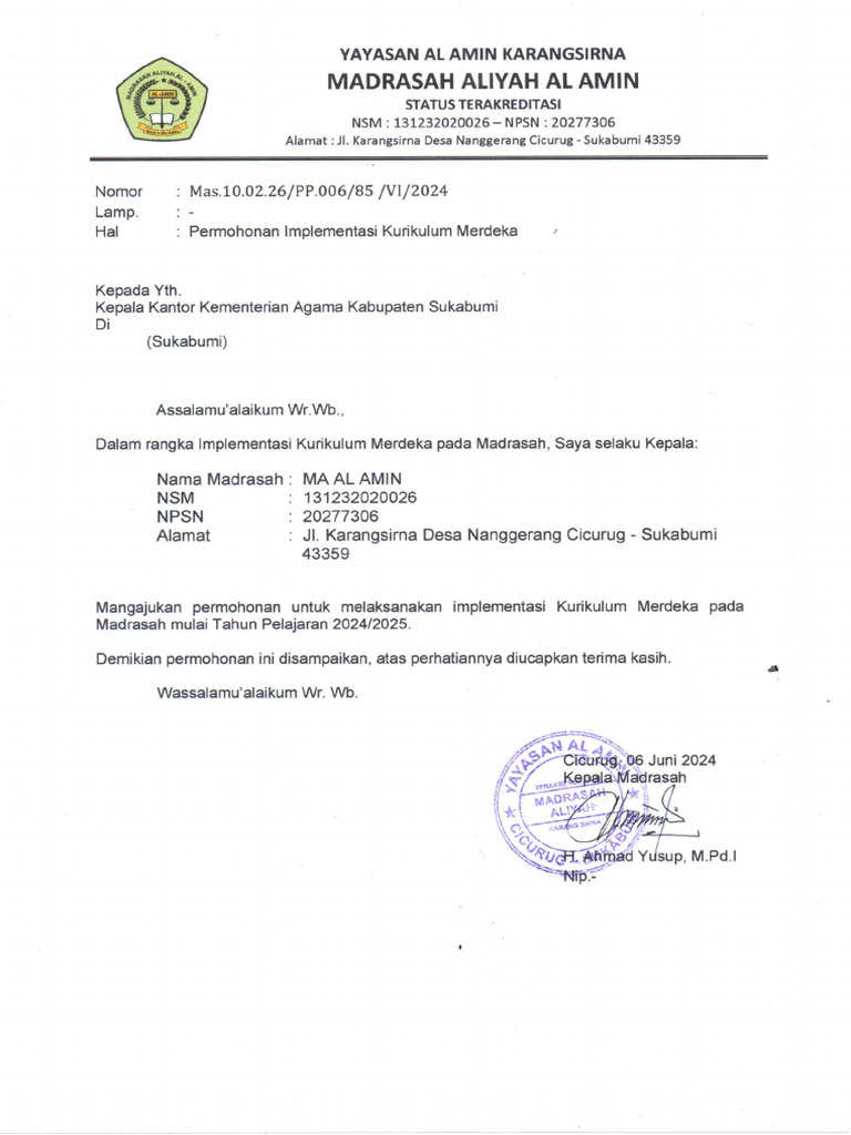 Permohonan Implementasi Kurikulum Merdeka Pdf