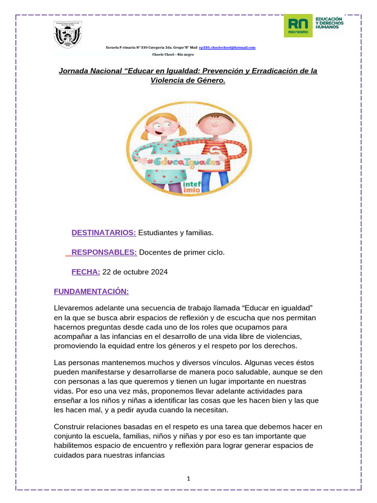 Jornada Nacional Educar En Igualdad Pdf