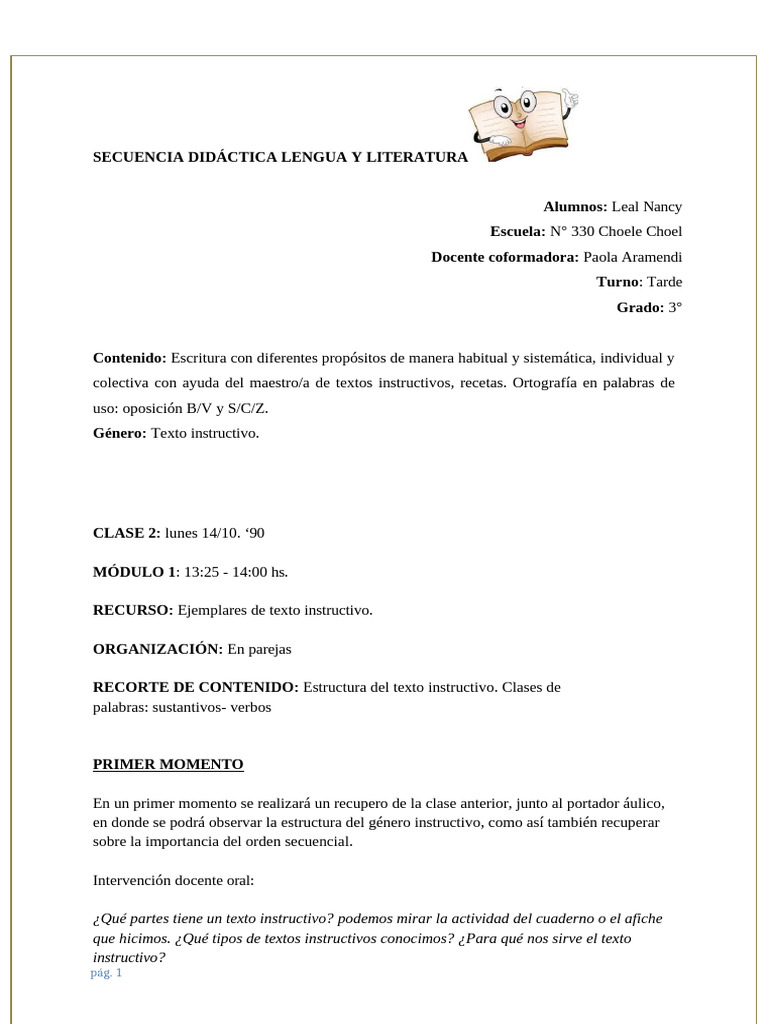 Secuencia Didáctica: Textos Instructivos | PDF | Artes del Lenguaje y ...
