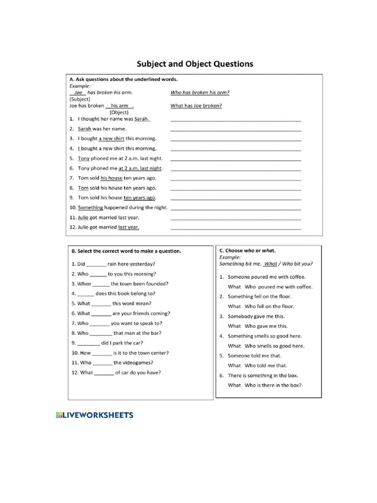 Subject Object Questions Pdf