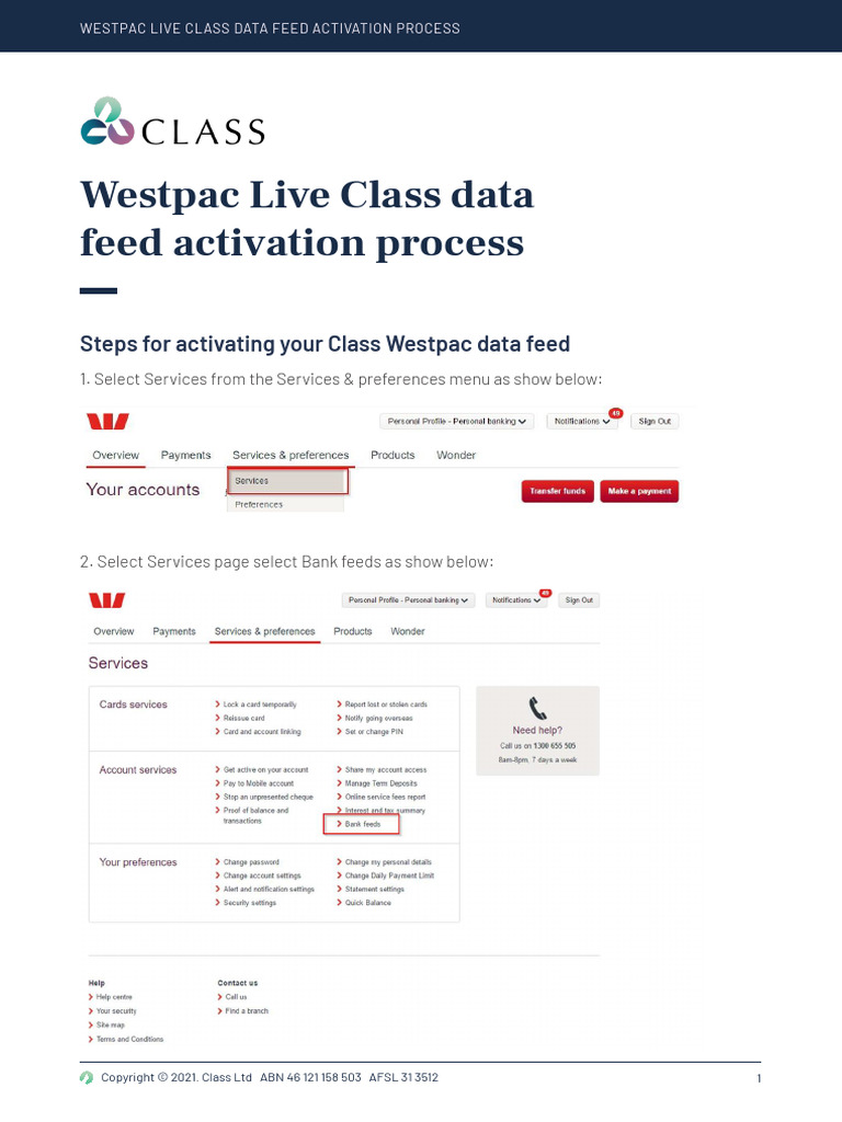 Westpac Live Class Data Feed Activation Process | PDF