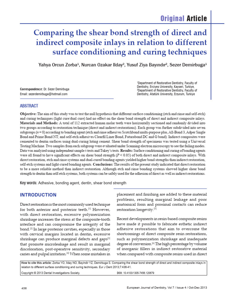 8) Comparing The Shear Bond Strength of Direct and | PDF | Dental ...