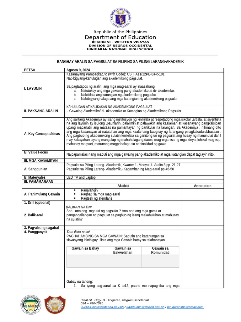 LESSON PLAN - Agosto 9 2024 | PDF