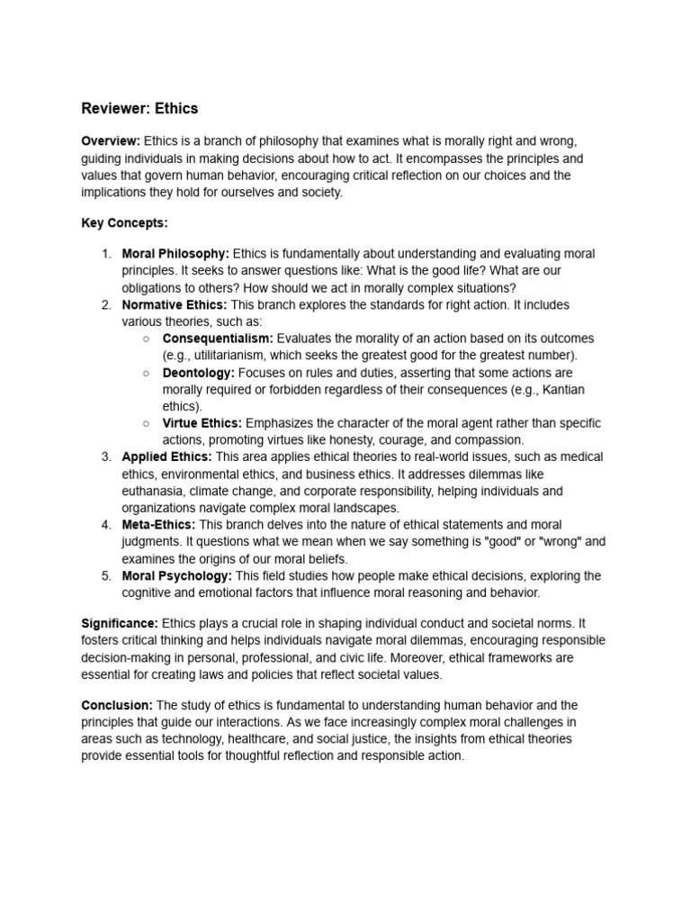 Understanding Ethics: Key Concepts Explained | PDF | Morality ...