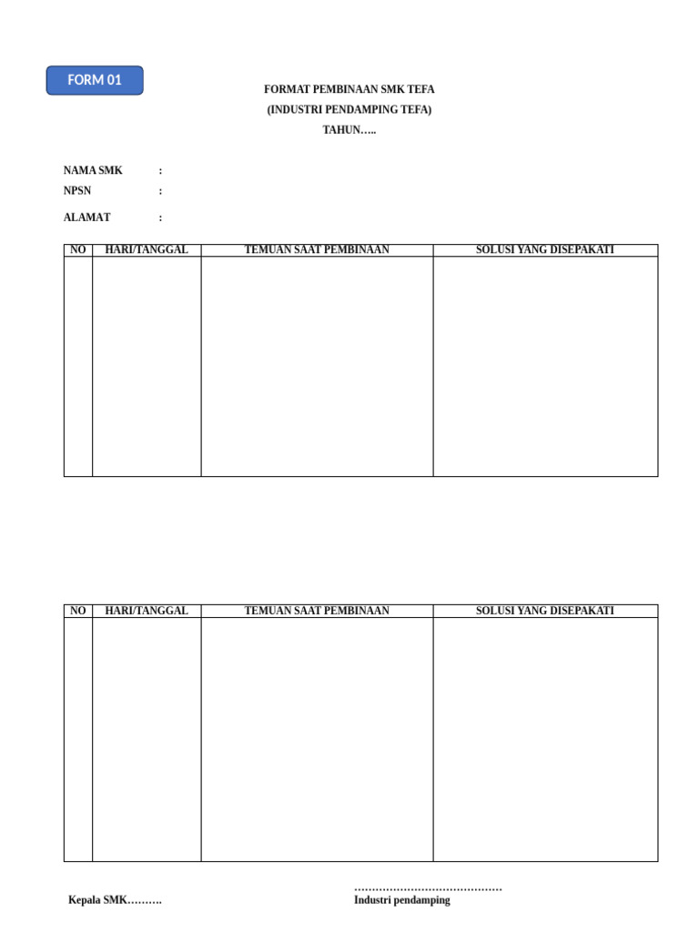 Format Pembinaan SMK TeFa 2023 | PDF