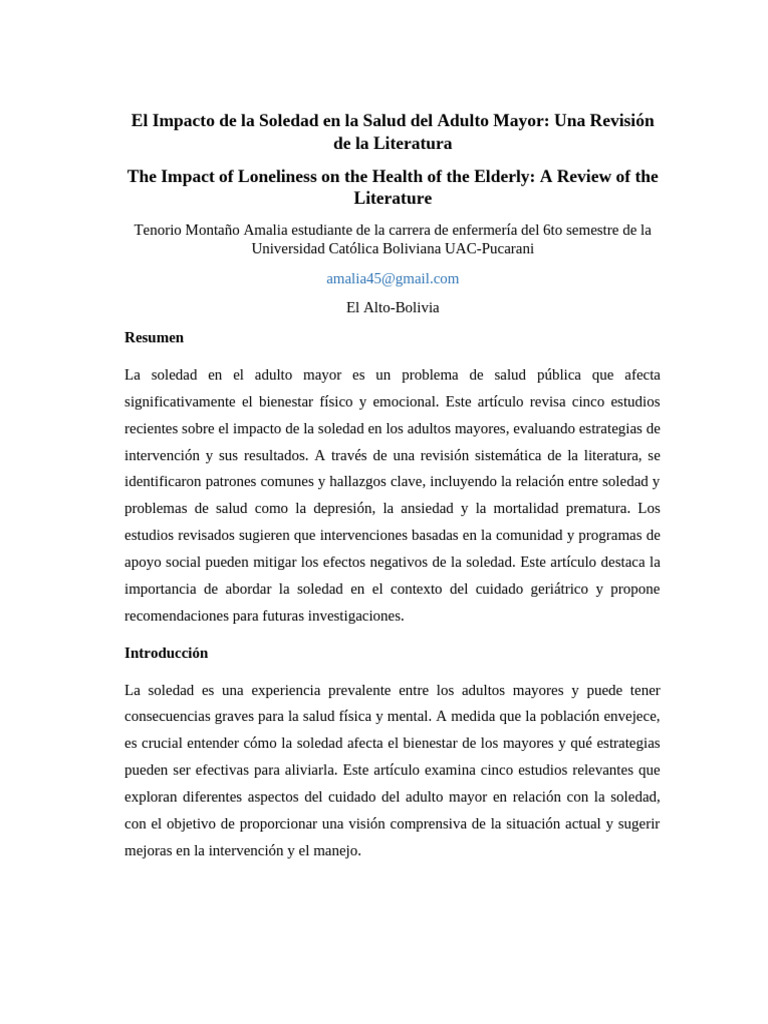 Soledad y Salud en Adultos Mayores | PDF | Soledad | Vejez
