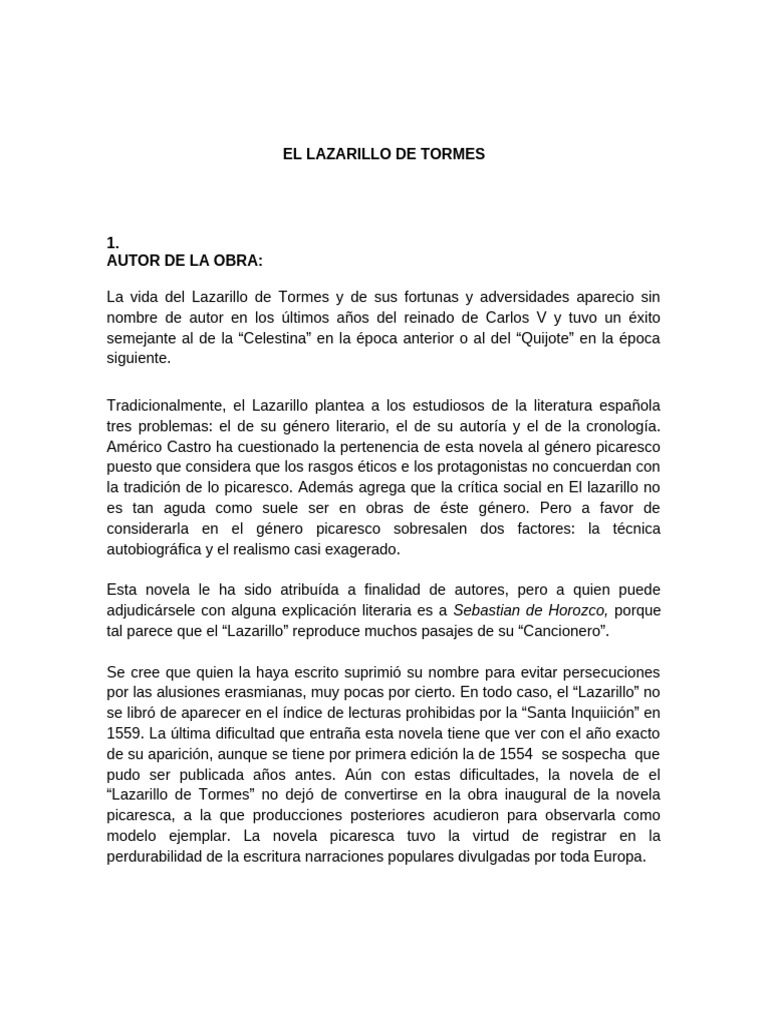 El Lazarillo de Tormes | PDF | Novelas