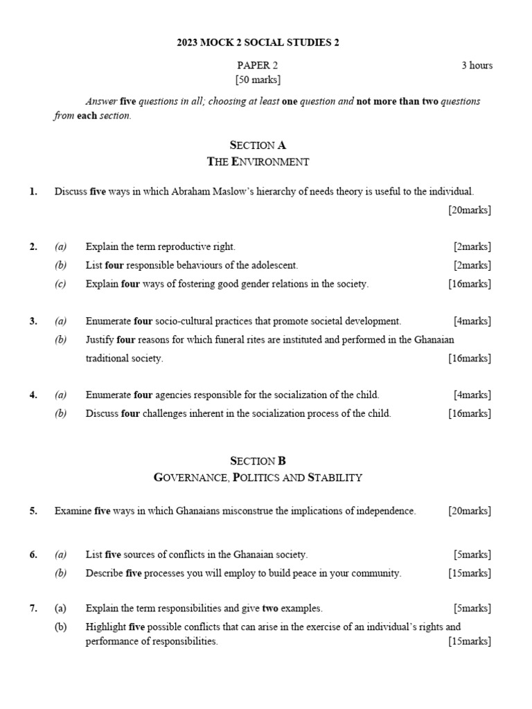 2023 Mock 2 Social Studies Paper 2 | PDF | Socialization | Liberal Arts ...