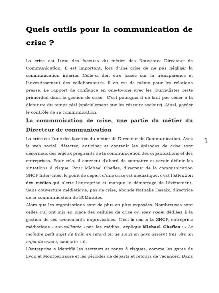 Quels Outils Pour La Communication de Crise | PDF | la communication ...