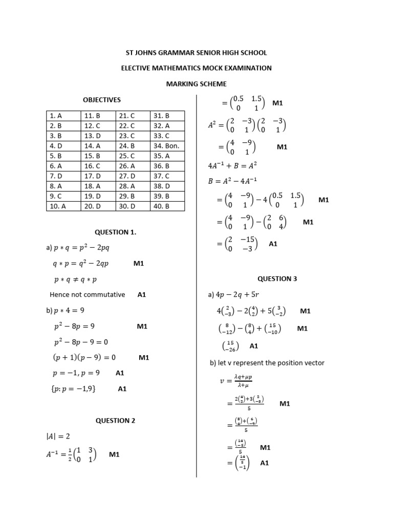 E-Mahts Mock Marking Scheme | PDF | Physics | Mathematical Physics