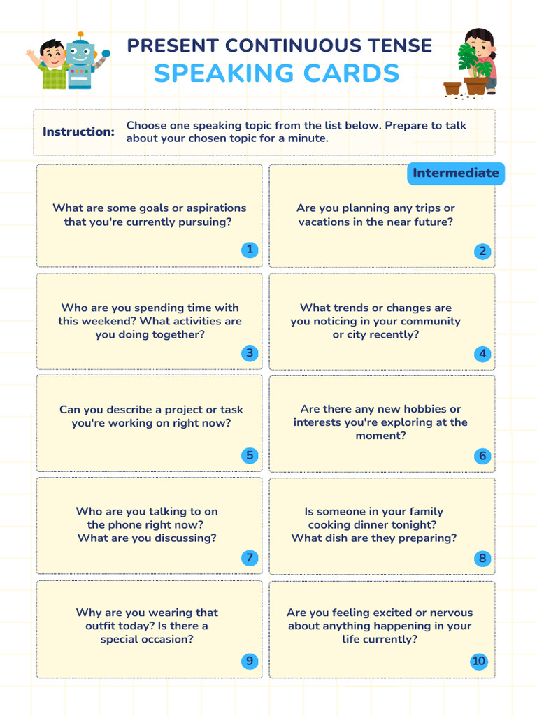 Speaking Topics for Present Continuous Tense | PDF