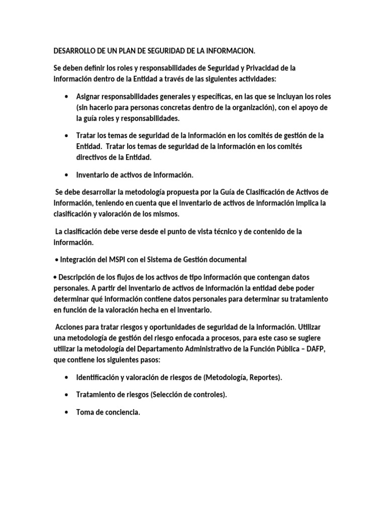 Desarrollo de Un Plan de Seguridad de La Informacion | PDF | Seguridad ...