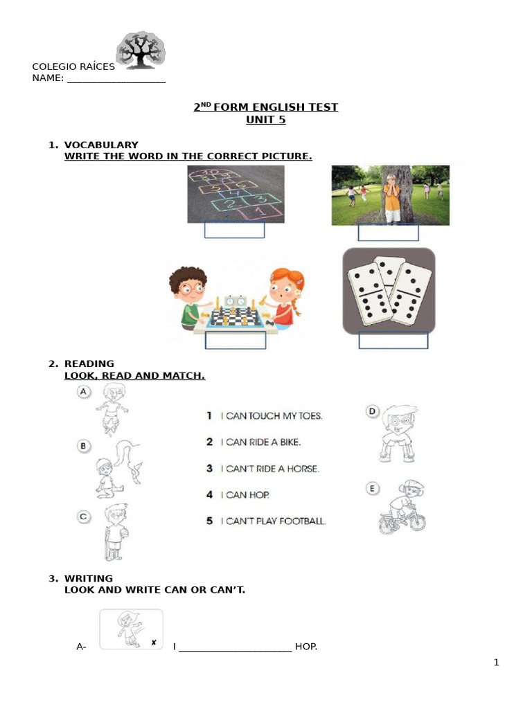 2nd Form English Test: Unit 5 | PDF