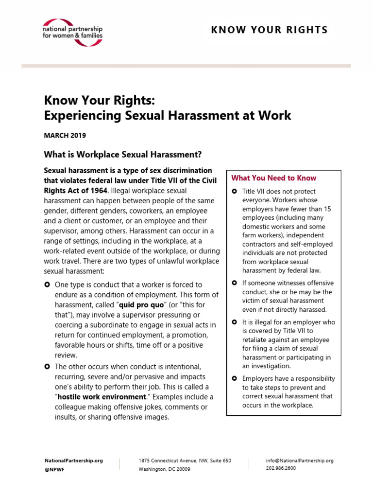 Know Your Rights Sexual Harassment in The Workplace | PDF | Sexual ...