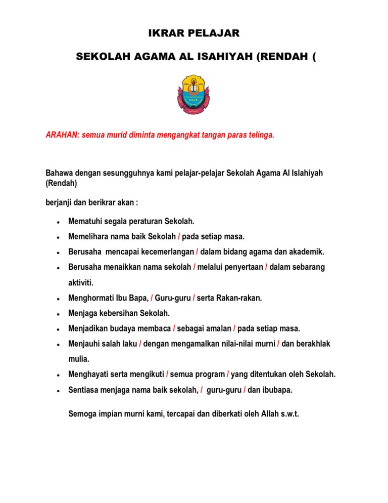 Ikrar Pelajar Sekolah Pdf