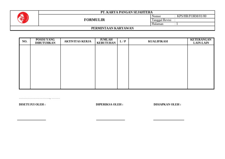 KPS-HR-FORM-01-00 Permintaan Karyawan | PDF