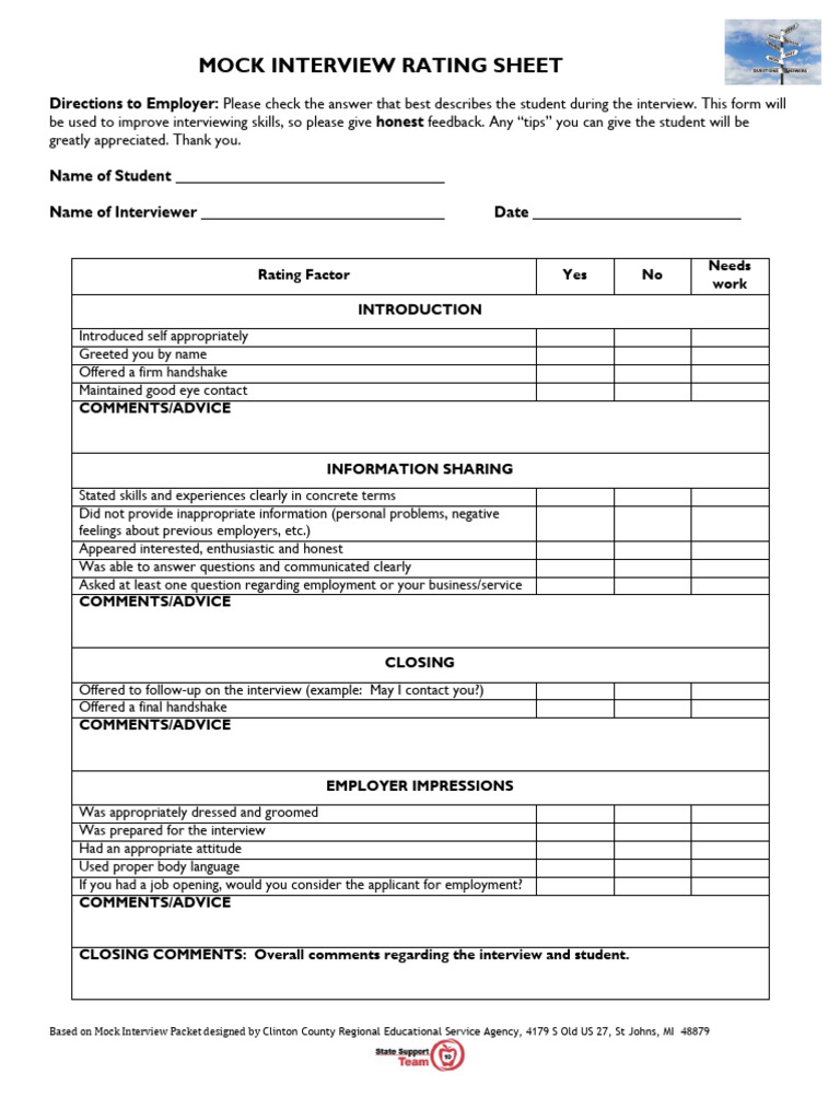Mock Interview Rating Sheet Template | PDF