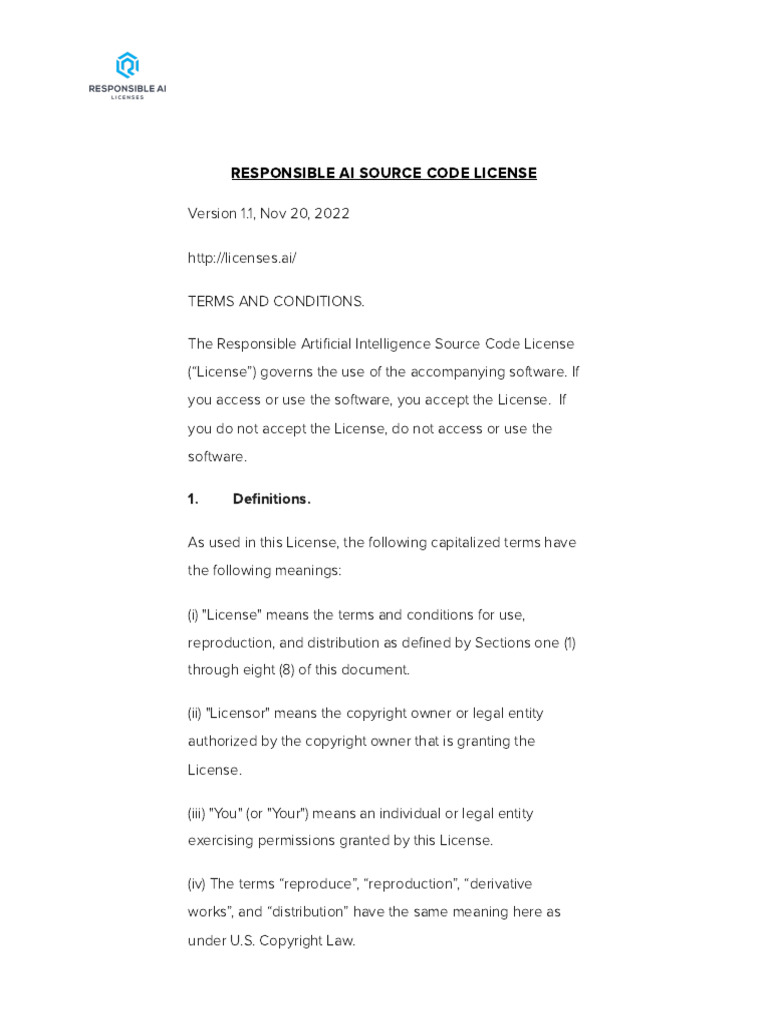 Responsible AI Source Code License 1.1 | PDF | License | Legal Liability