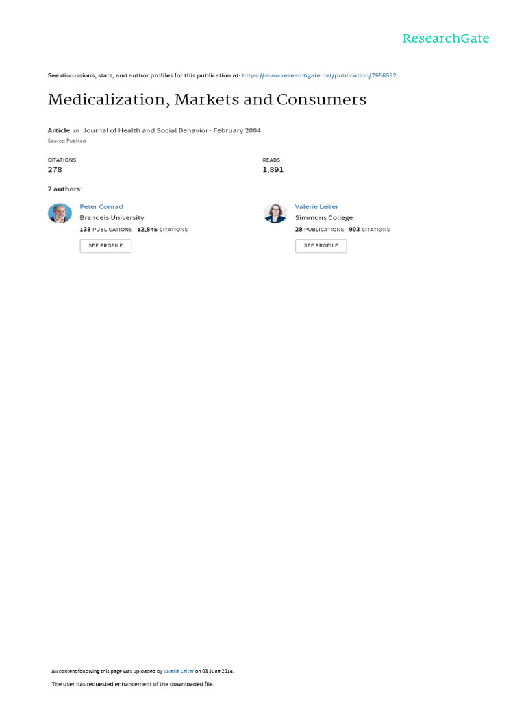 Medicalization, Markets and Consumers - Conrad | PDF | Mental Disorder ...