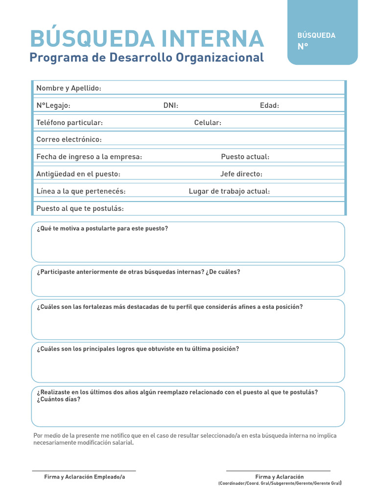 Formulario de Postulación Interna | PDF