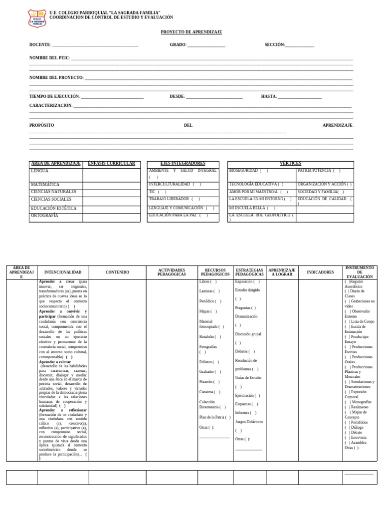 Formato de Planificacion (Primaria) | PDF | Aprendizaje | Evaluación