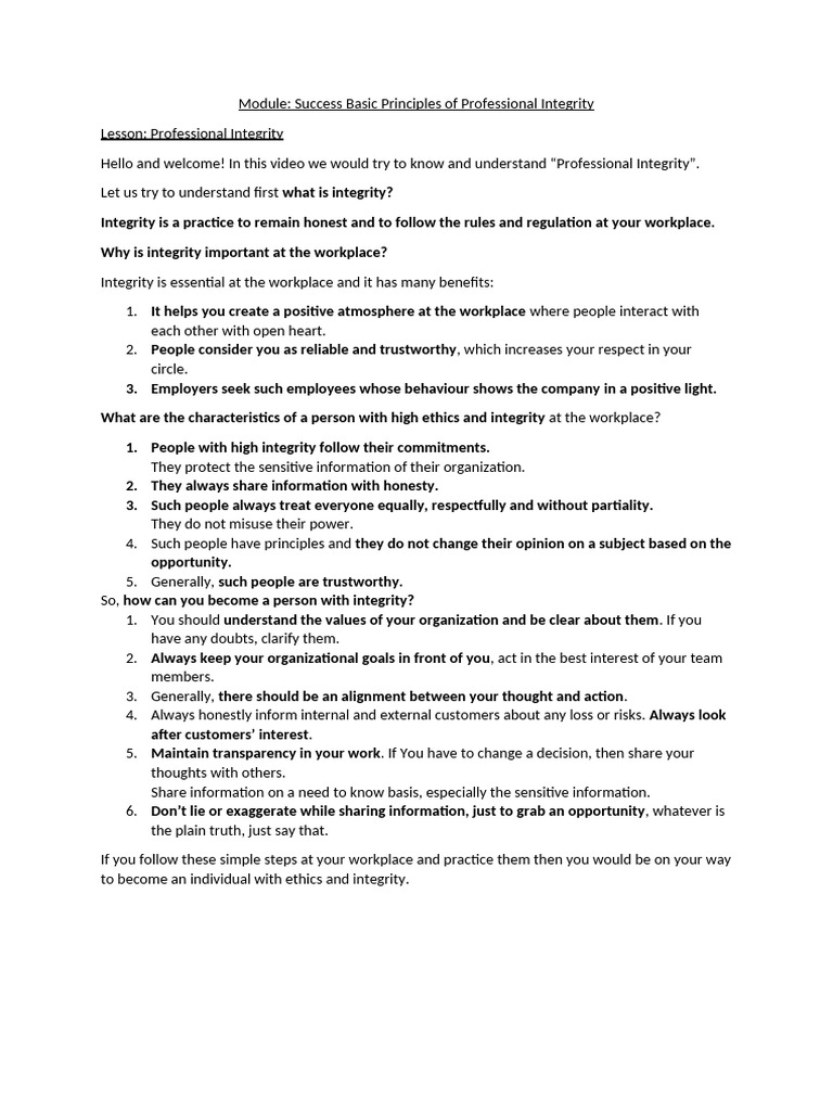 Professional Integrity in the Workplace | PDF | Lifestyle
