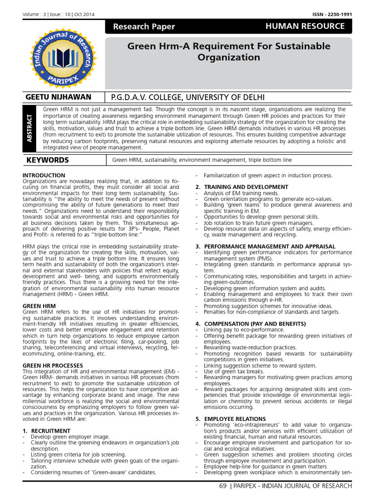 Green HRM for Sustainable Organizations | PDF | Human Resource ...