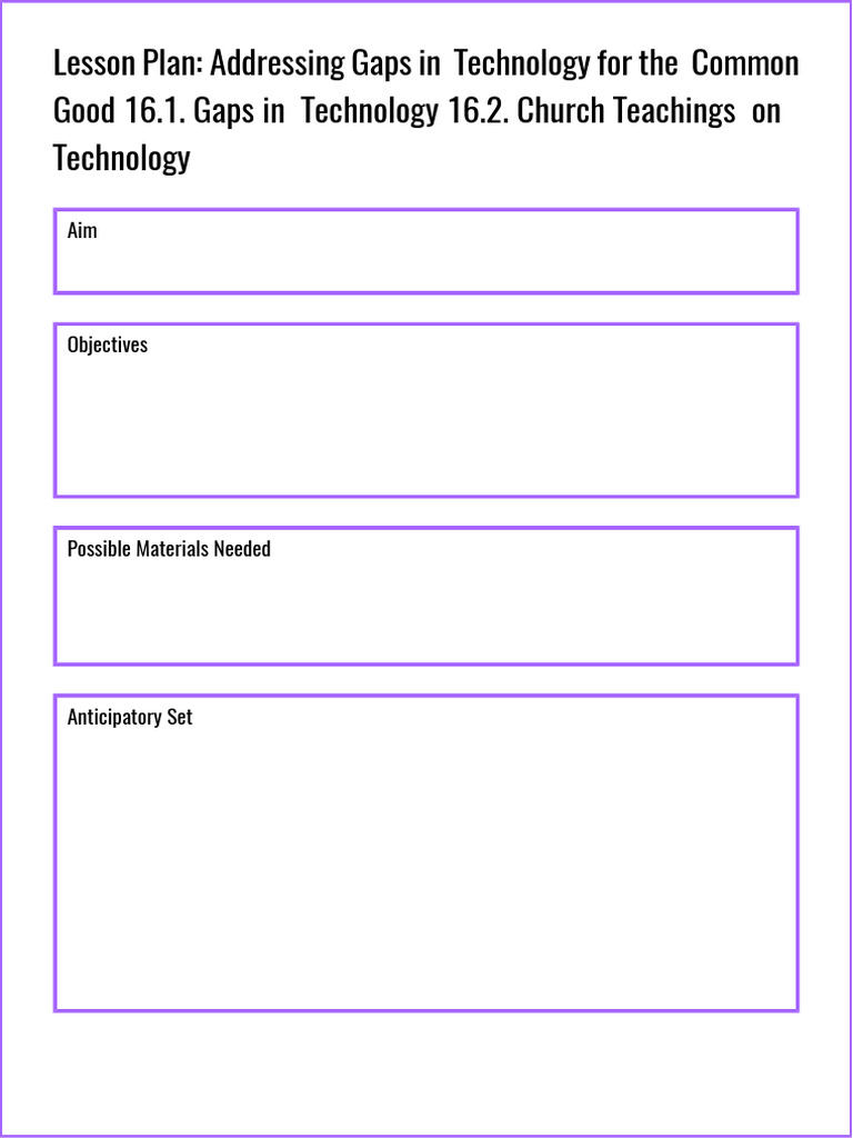 Addressing Technology Gaps for Good | PDF | Teachers | Lesson Plan