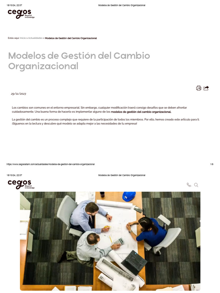 Modelos de Gestión del Cambio Organizacional | PDF | Gestión del cambio ...