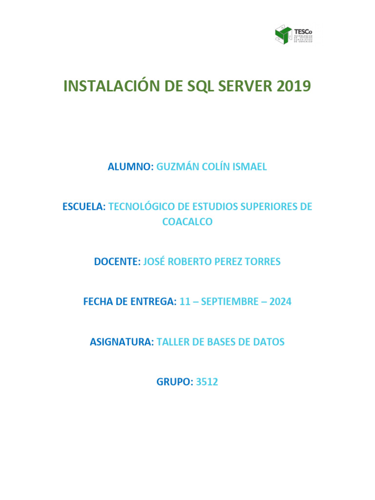 Instalación De Sql Server 2019 Pdf