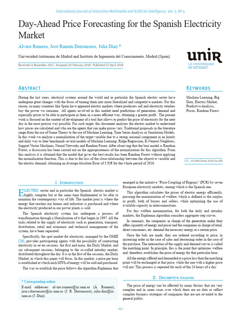 Spanish Electricity Market Price Forecasting | PDF | Machine Learning ...