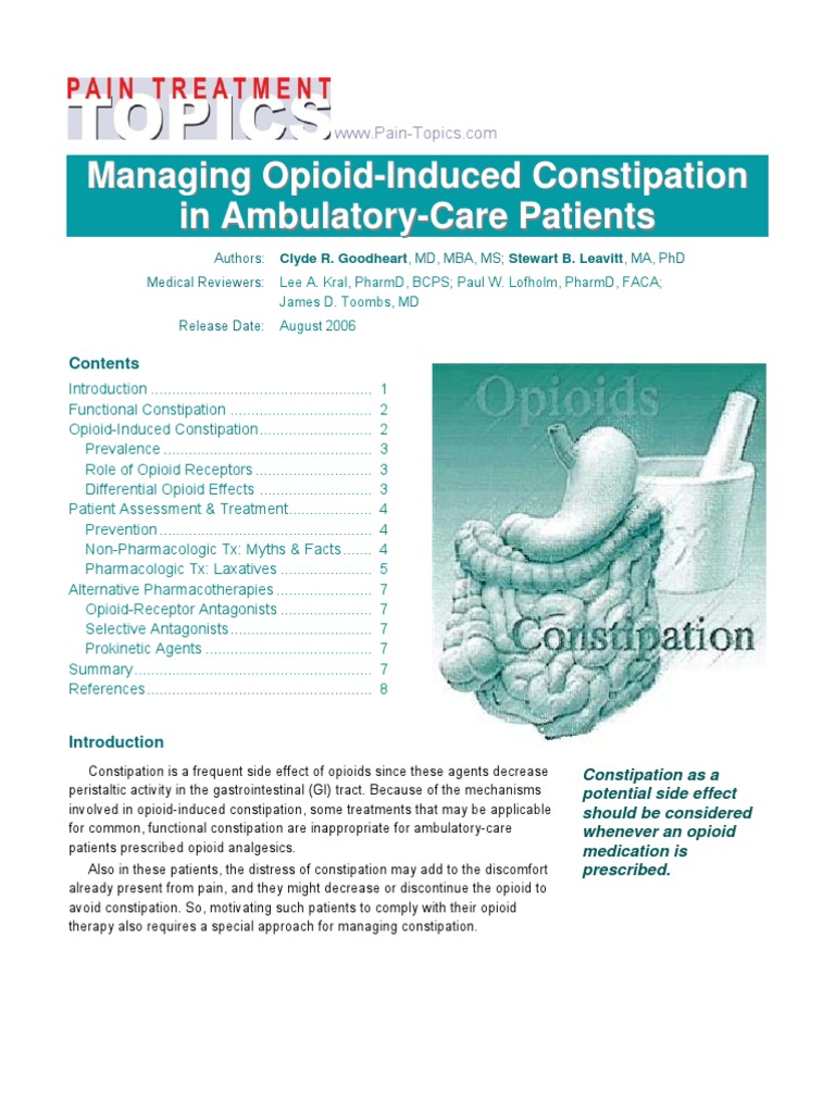 Managing OpioidInduced Constipation Constipation Opioid